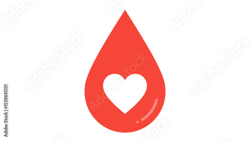 Blood Donation Icon: Red Blood Drop with Heart