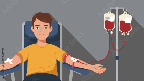 Man Donating Blood:  Vector Illustration of Blood Donation