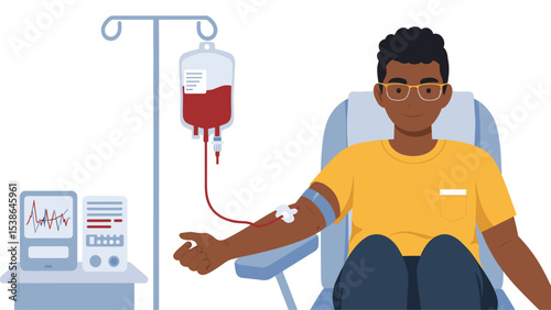 Young Man Receiving Blood Transfusion in Hospital