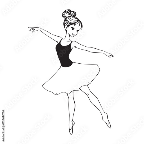 Elegant ballerina silhouette in pointe shoes isolated on white background