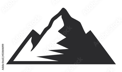 A stark black silhouette of jagged mountains, perfect for conveying adventure, wilderness, nature, and challenging outdoor exploration