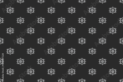 Elegant damask seamless pattern dark background silver floral design