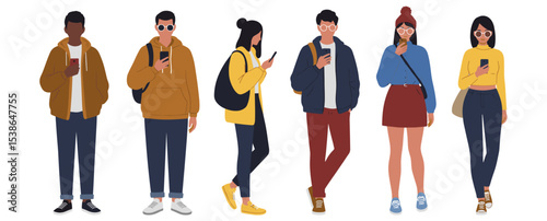 Flat vector people waiting for taxi or rideshare