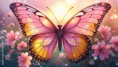 a butterfly artwork with pink and yellow color nature theme beautiful art