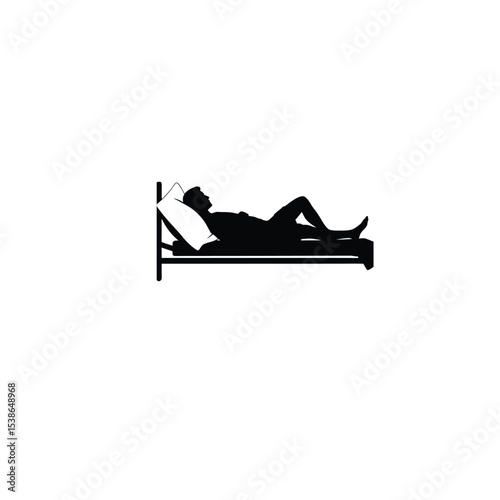 man sleeping on bed silhouette on white background