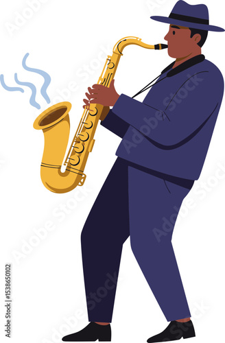 A Man Plays Saxophone in a Stylish Illustration