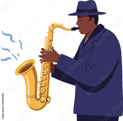 A Man Plays Saxophone in a Stylish Illustration
