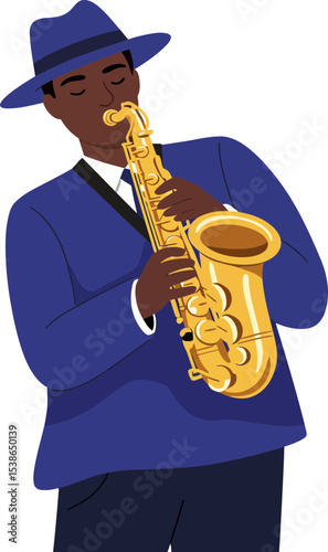 A Man Plays Saxophone in a Stylish Illustration