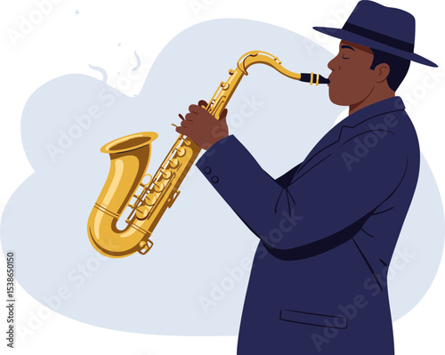 A Man Plays Saxophone in a Stylish Illustration