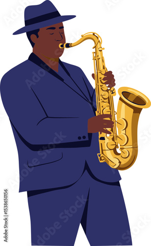 A Man Plays Saxophone in a Stylish Illustration