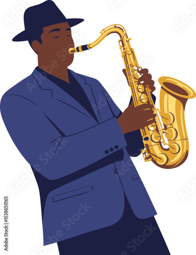 A Man Plays Saxophone in a Stylish Illustration