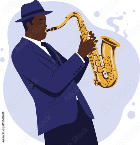 A Man Plays Saxophone in a Stylish Illustration
