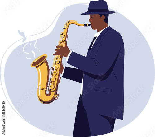 A Man Plays Saxophone in a Stylish Illustration