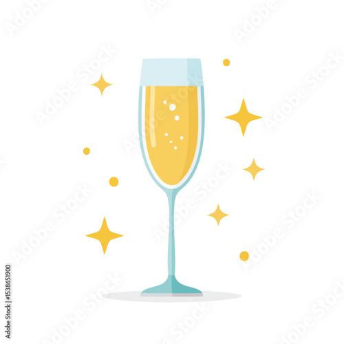 A festive champagne flute, ready for celebration, sparkles with golden bubbles, perfect for any special occasion