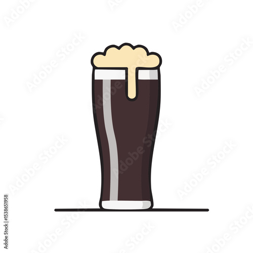 Dark beer in a tall glass with a creamy head.
