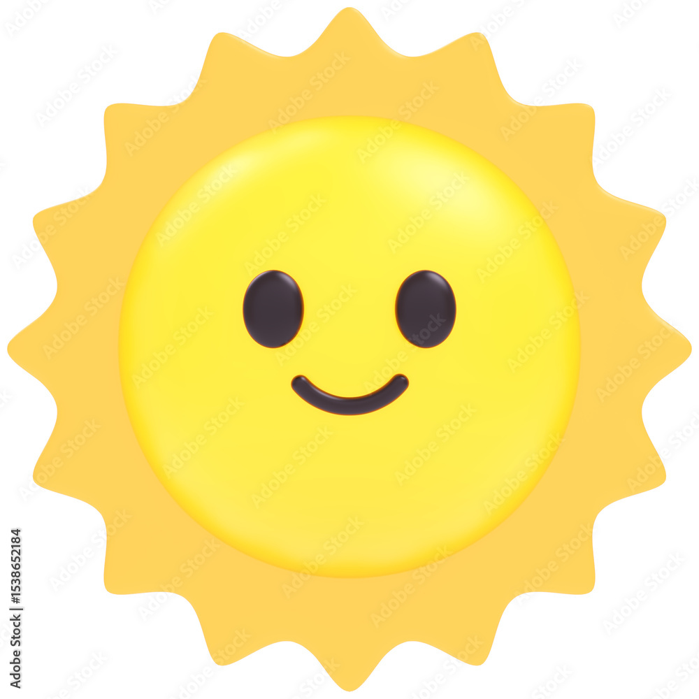 Funny Sun Emoji 3d icon in cartoon plastic style minimal isolated on transparent white background, clipping path
Funny Sun Emoji 3d icon in cartoon plastic style minimal isolated on transparent white background, clipping path