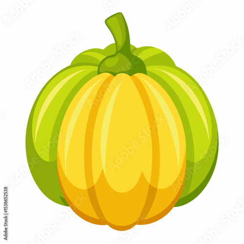 Cartoon Illustration of a Kabocha Squash a Japanese Pumpkin with Green Skin and Yellow Stripes Perfect for Autumn Harvest Thanksgiving and Healthy Eating Concepts
