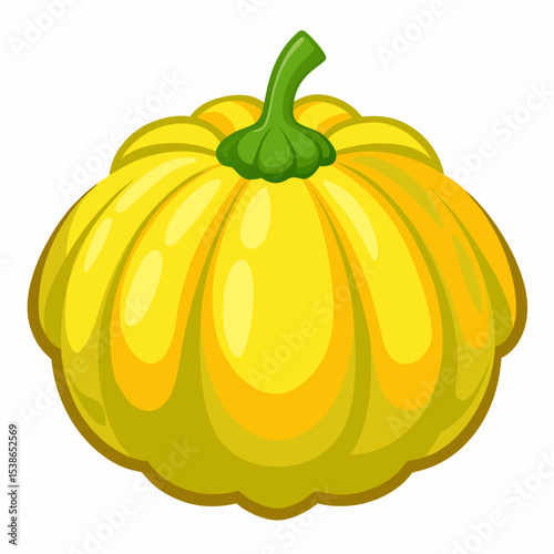 Vibrant Yellow Pattypan Squash Illustration A Fresh and Colorful Depiction of a Summer Vegetable Perfect for Culinary or Agricultural Themed Designs and Educational Materials