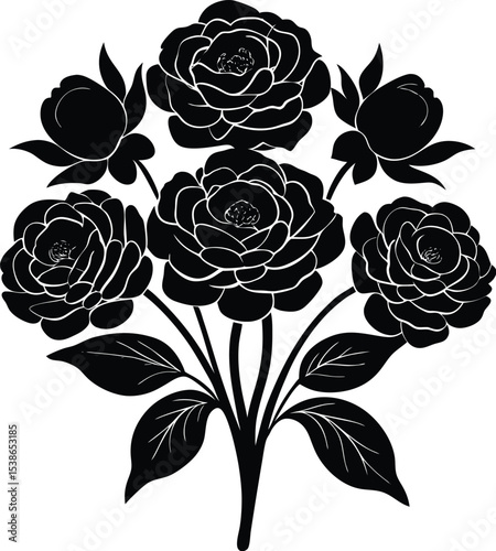 peony arrangement flower silhouette on white background