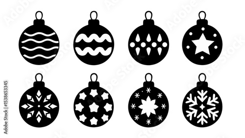 set of christmas ball silhouette vector on tranparent background