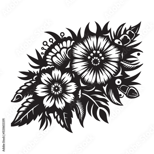 flower silhouette, editable vector image