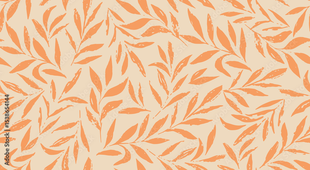 Seamless pattern with orange brush leaf background
