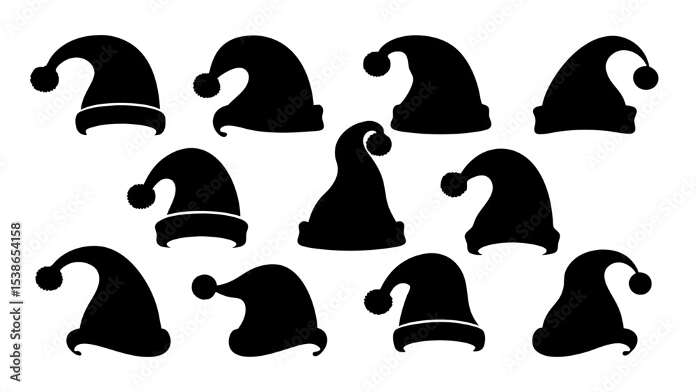 Silhouettes of Christmas hats. Santa Claus Silhouettes of Christmas hats. Santa Claus