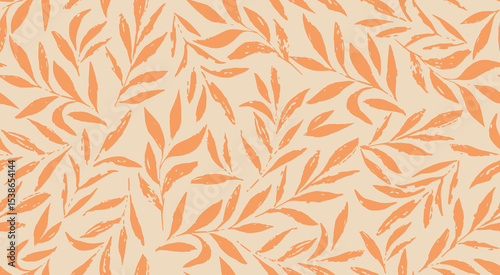 Seamless pattern with orange brush leaf background