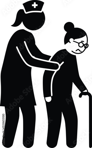 Vector Illustration of Nurse Helping Senior Woman