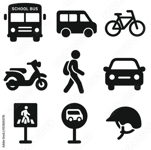 Flat Icon – School Transportation (Black to School)