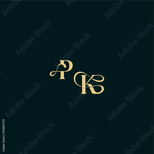 bold concept design elegant and curvy style monogram PK wedding logo initial letter