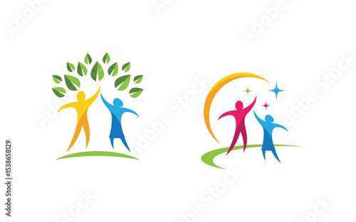 Human care adoption group network and social logo design vv.162