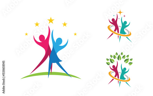Human care adoption group network and social logo design vv.163