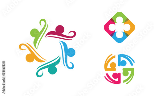 Human care adoption group network and social logo design vv.166
