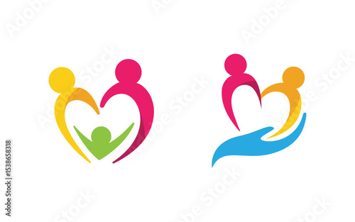 Human care adoption group network and social logo design vv.165
