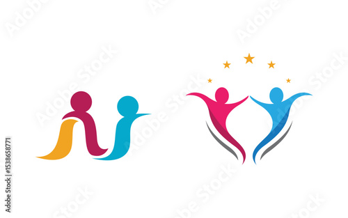 Human care adoption group network and social logo design vv.174