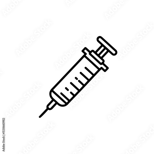 Medical syringe line icon on white background