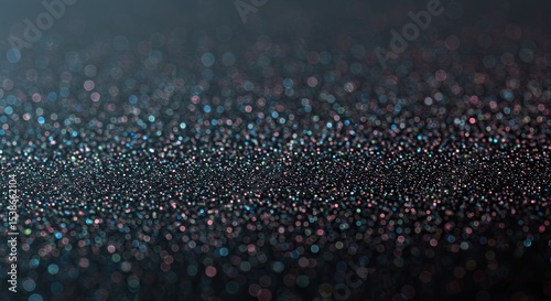 Abstract background of sparkling glitter particles with bokeh effect and dark colors