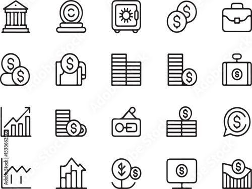 Banking Icon Set: A comprehensive and sleek set of banking-related icons. Capturing the essence of financial services.