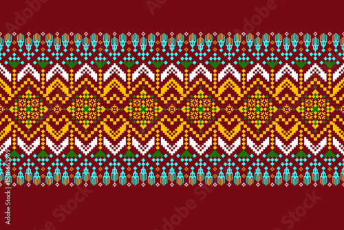 Geometric pixelated Arabic patterns on the fabric reflect the ornate and ethnicity,grid floral,grid colourful, backgrounds, seamless grid design for carpet,textile,textured,wallpaper,print,decorate