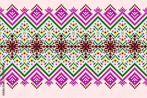 Geometric pixelated Arabic patterns on the fabric reflect the ornate and ethnicity,grid floral,grid colourful, backgrounds, seamless grid design for carpet,textile,textured,wallpaper,print,decorate