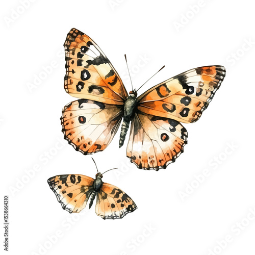 A Mother Butterfly With Her Kid, watercolor clipart vector, isolated on a white background.