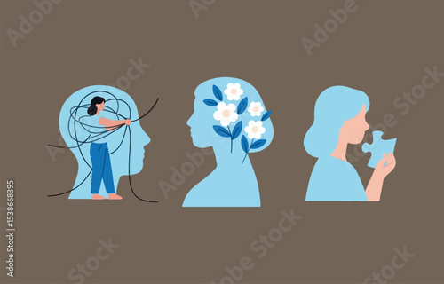 Mental health journey stages untangling thoughts finding peace and solving life s puzzle