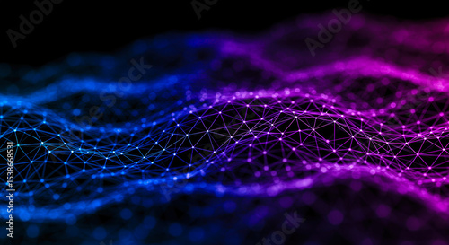 Blue and pink wave patterns on a black background illustrate machine learning and AI flow background