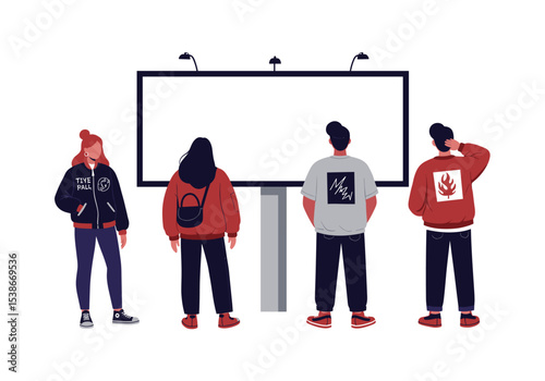 Flat vector of people looking at a billboard or advertisement