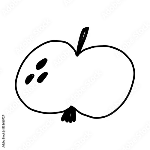 Apple in hand drawn doodle style, vector illustration isolated on white background. Cute cartoon fruit drawing.