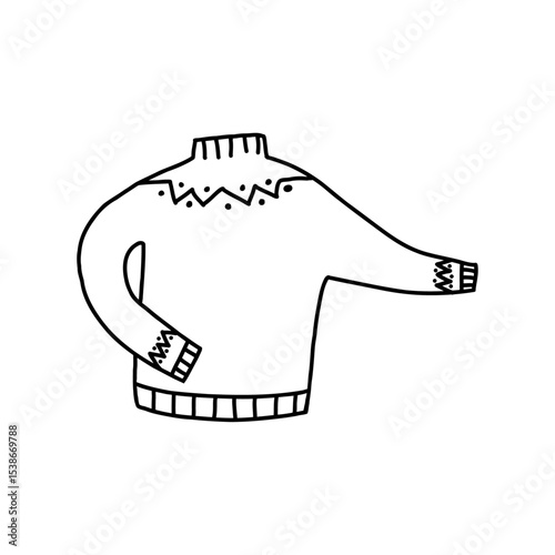 Cute hand drawn sweater, doodle vector illustration isolated on white background. Knitted winter sweater drawing.