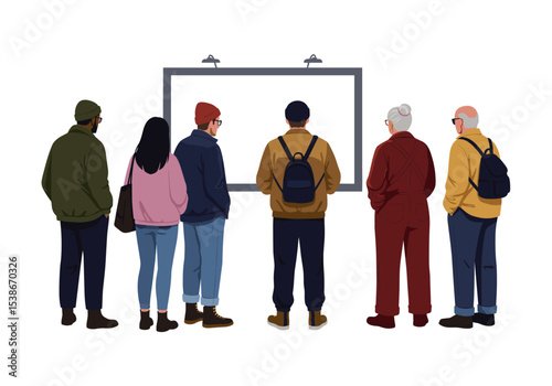 Flat vector of people looking at a billboard or advertisement