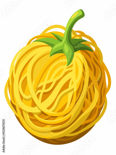Stylized Spaghetti Squash Illustration A vibrant depiction of spaghetti squash showcasing its unique noodle like strands and vibrant green stem perfect for culinary or healthy