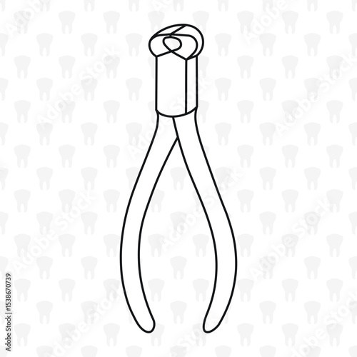 Technical nippers, sketch outline silhouette of a dental instrument for prosthetics